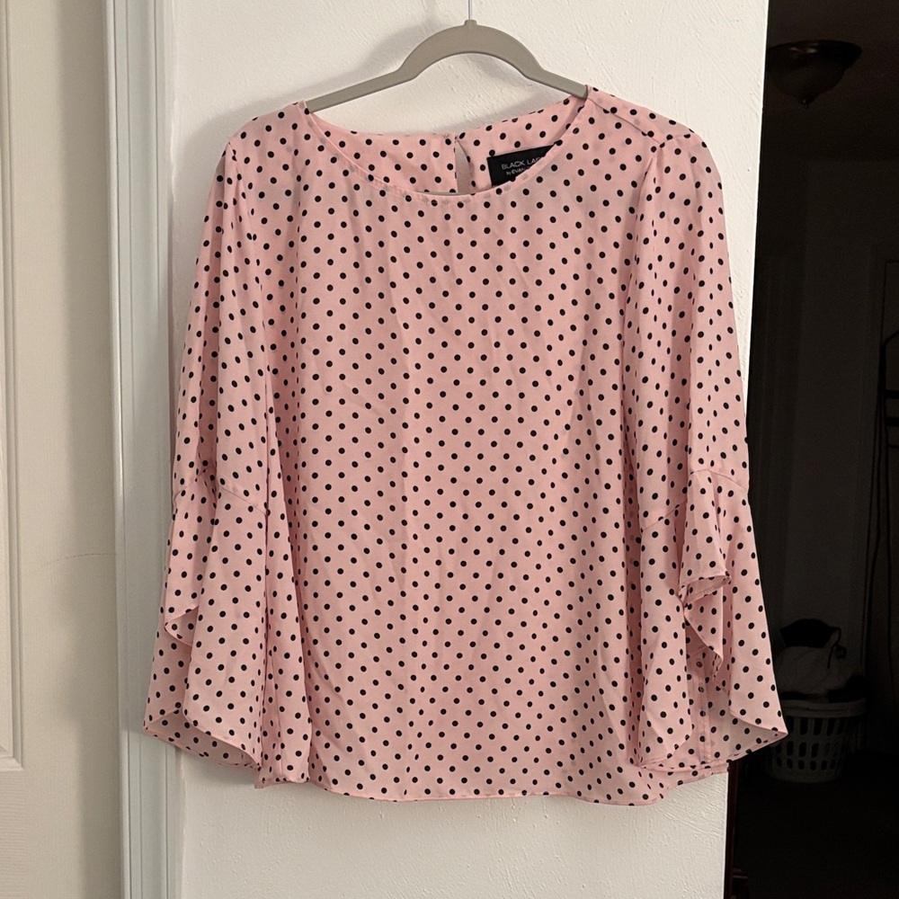Black Label Polka Dot Bell-Sleeve Blouse - Pink
